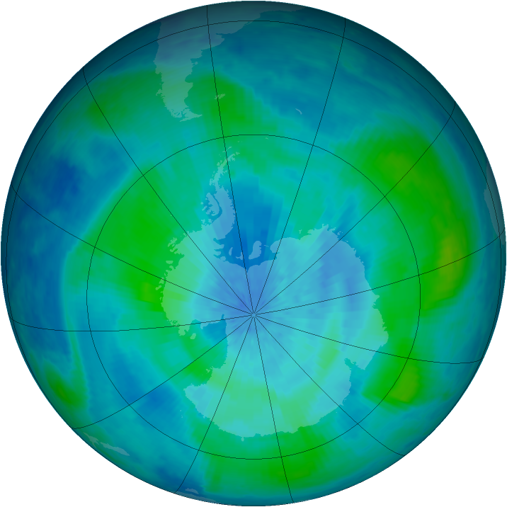 Antarctic ozone map for 10 March 2001